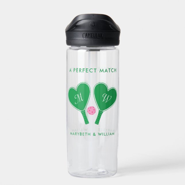 Bouteille D'eau Mariage Vert Prépa et Pickleball Rose (Arrière)