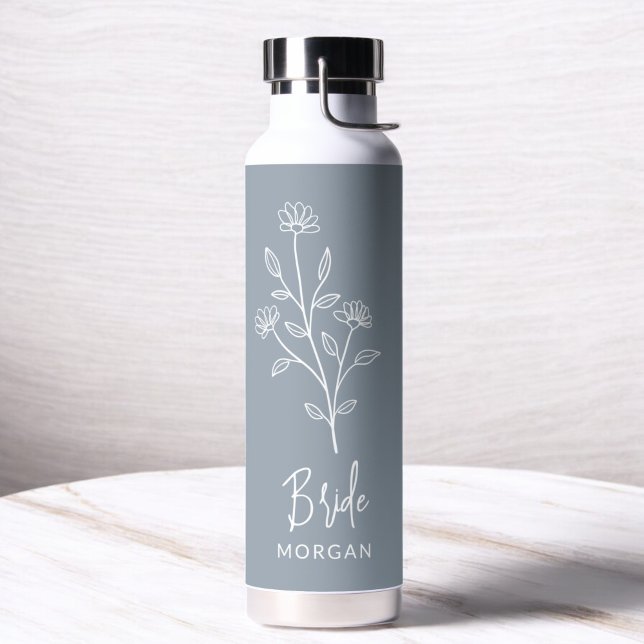 Bouteille D'eau Mariée Bleu Poussiéreux Fleurs de Main Bachelorett (Créateur téléchargé)