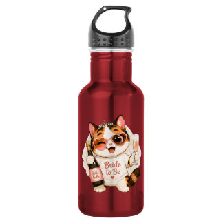 Bouteille D'eau Mariée future chat calico mignon et cosy