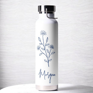 Bouteille D'eau Marine Nom bleu Floral Bachelorette Bride