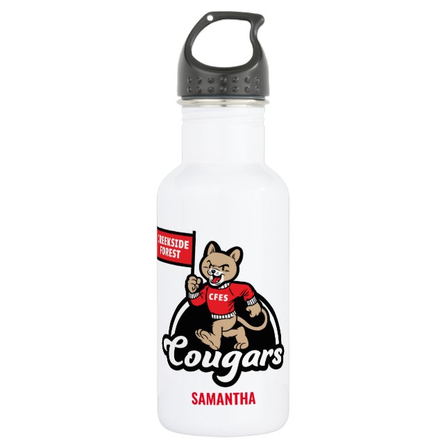 Bouteille D'eau Mascotte de cougar élémentaire de Creekside Forest (Devant)