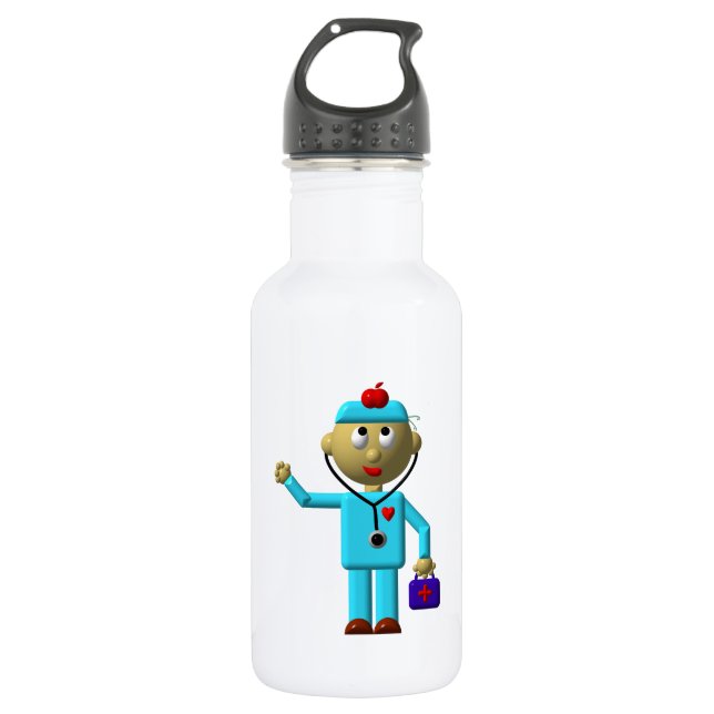 Bouteille D'eau Médecin idiot avec pomme sur la tête et sac Médica (Devant)