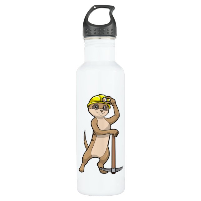 Bouteille D'eau Meerkat en tant que mineur avec Pickaxe (Devant)