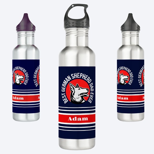 Bouteille D'eau Meilleur berger allemand personnalisé papa jamais (Créateur téléchargé)