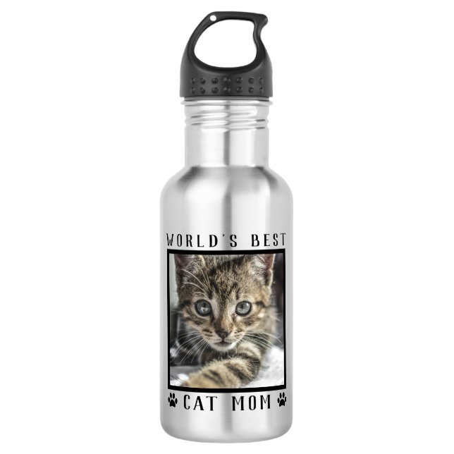 Bouteille D'eau Meilleur Chat Maman Pet Photo Empreintes de pattes (Devant)
