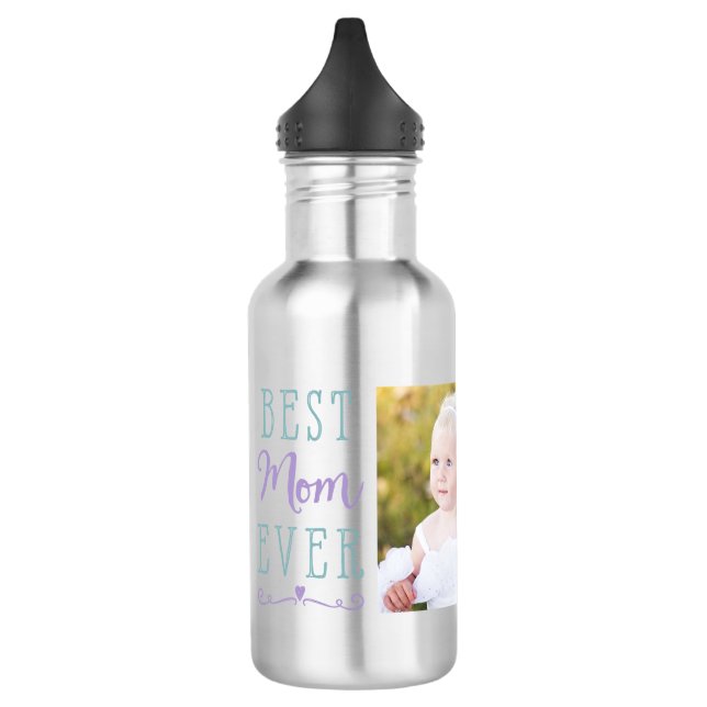 Bouteille D'eau Meilleure maman jamais Purple photo personnalisée  (Gauche)