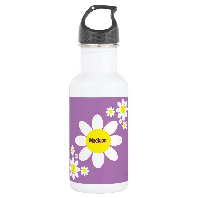 Bouteille D'eau Mélange mauve et blanc marguerites Floral Nom pers (Devant)