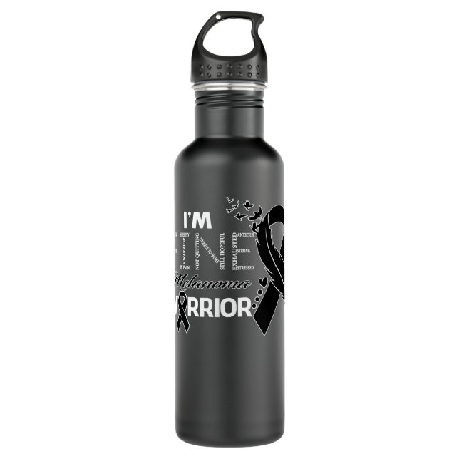 Bouteille D'eau Melanoma Warrior I'm Fine Feather Ribbon (Devant)