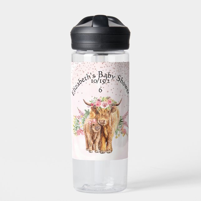 Bouteille D'eau Merci Baby shower Bébé Highland Vache Calf (Extérieur)