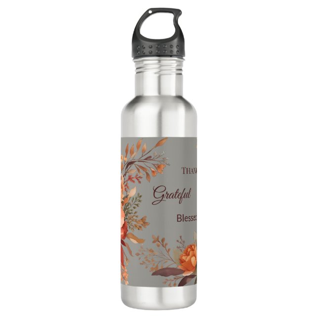 Bouteille D'eau Merci reconnaissant béni Floral Thanksgiving (Devant)