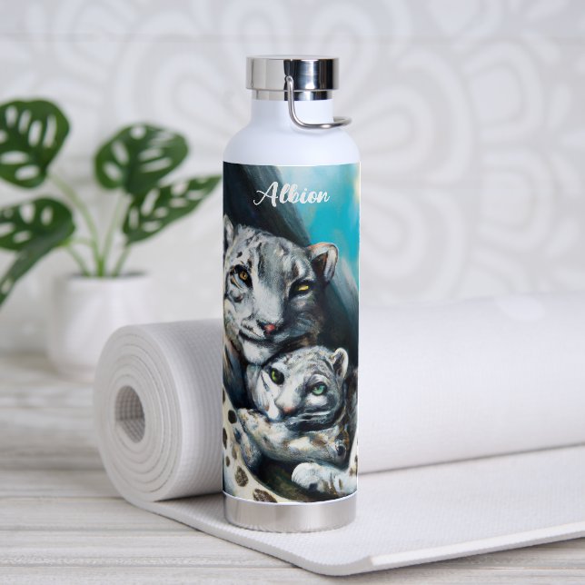 Bouteille D'eau Mère léopard des neiges et petit-déjeuner dans les (Yoga)