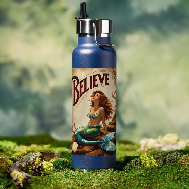 Bouteille D'eau Mermaid Vintage Believe Ocean Myth  (Extérieur (pivotée))