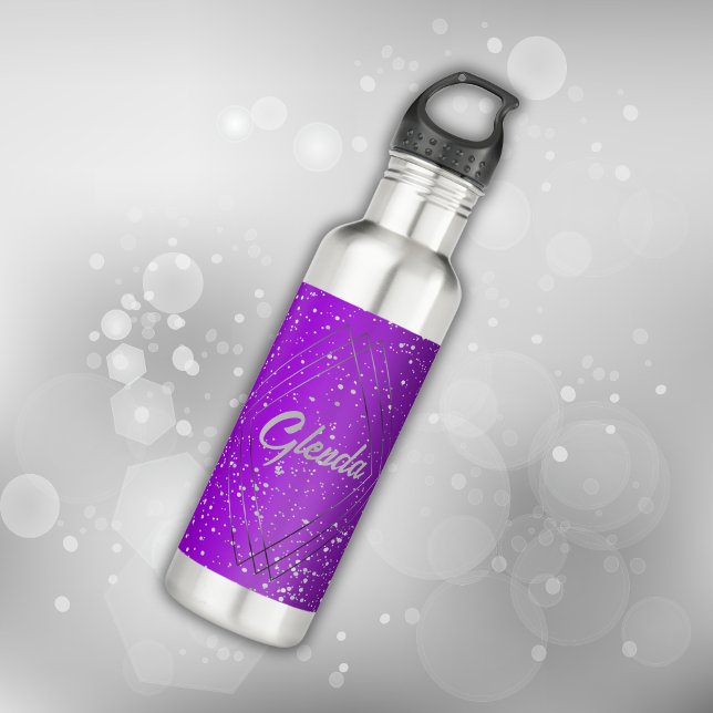 Bouteille D'eau Métal brossé violet moderne avec Monogramme argent (Créateur téléchargé)