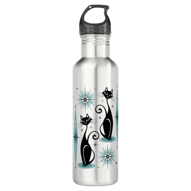 Bouteille D'eau Mi-siècle Meow Retro Chats atomiques ©studioxine (Devant)