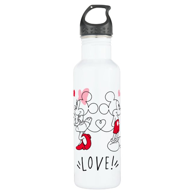 Bouteille D'eau Mickey et Minnie | Saint Valentin Amour (Devant)