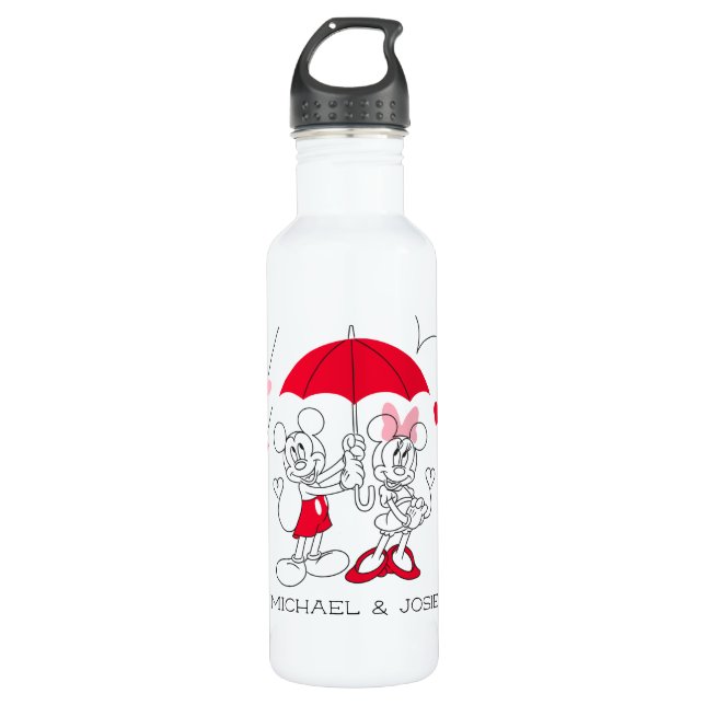 Bouteille D'eau Mickey et Minnie | Saint-Valentin en plein coeur (Devant)
