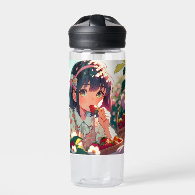Bouteille D'eau Mignonne Anime Girl Mange des fraises | Jour d'été (Extérieur)