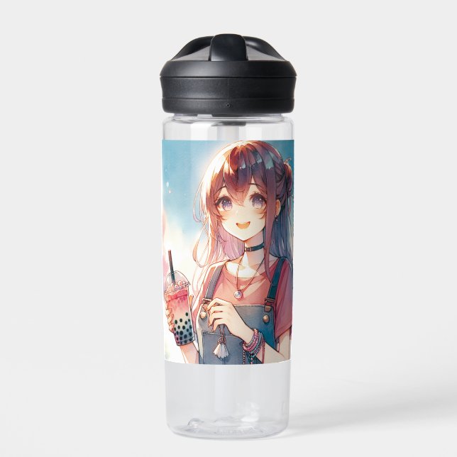 Bouteille D'eau Mignonne fille Anime tenant un Boba Tea (Extérieur)