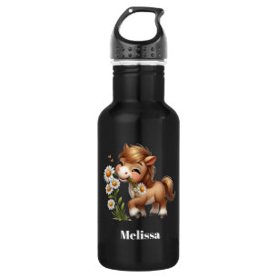 Bouteille D'eau Mignonne Pony Mange Manger Des Marguerites