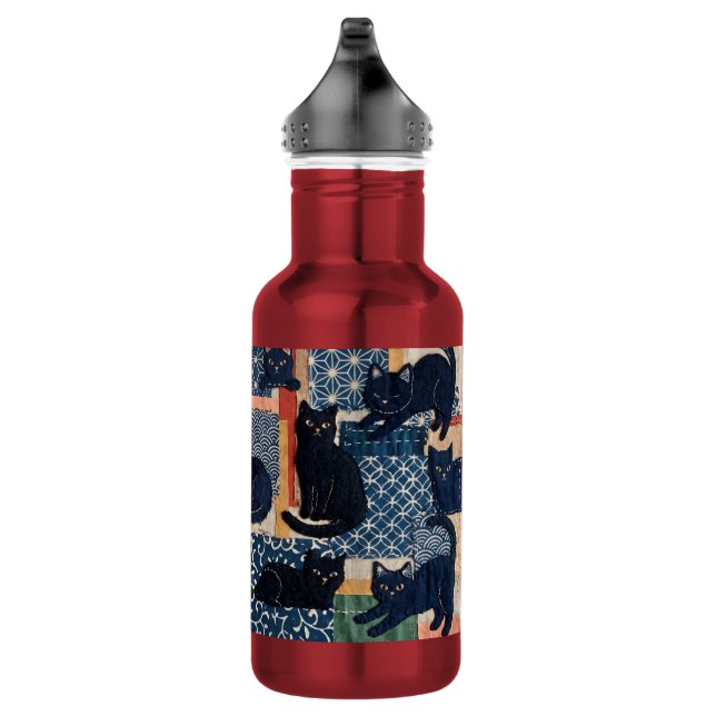 Bouteille D'eau Mignons chats noirs japonais patchwork  (Droite)
