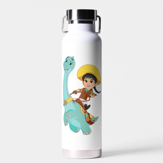 Bouteille D'eau Min & Clover | Joyeux Cowgirl & Brontosaurus Ride (Avant)