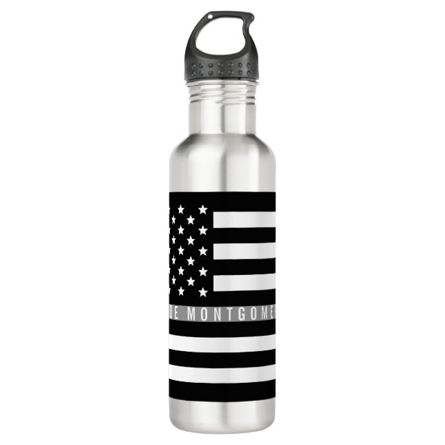 Bouteille D'eau Mince Gris Line American Flag Monogramme (Devant)