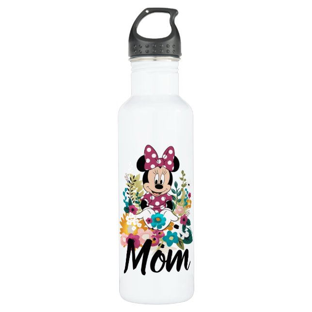 Bouteille D'eau Minnie Souris - Fleurs pour maman (Devant)