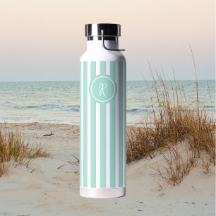 Bouteille D'eau Mint French Beach Stripe Personnalisé Monogramme