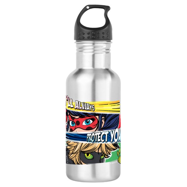 Bouteille D'eau Miraculous Ladybug & Cat Noir toujours vous protég (Devant)