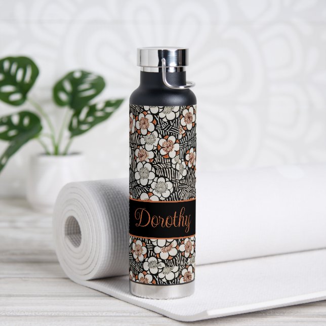 Bouteille D'eau Modèle floral noir et rouge japonais Personnalisé (Yoga)
