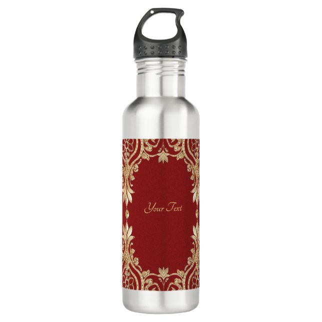 Bouteille D'eau Modern Gold Red Floral Water Bottle (Devant)