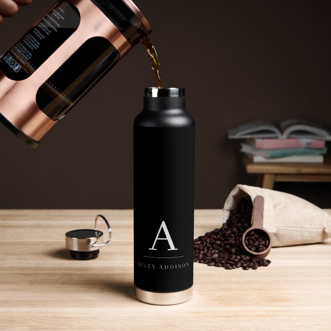 Bouteille D'eau Modern Minimalist Black and White Monogram (Café (pivoté))