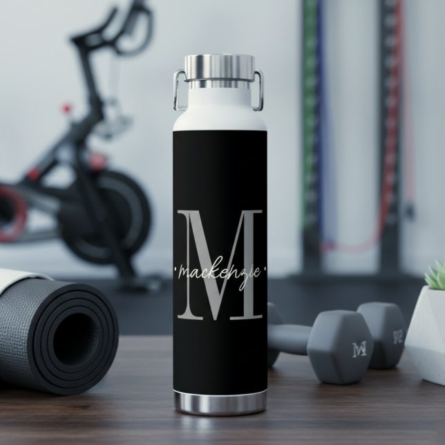 Bouteille D'eau Modern Monogram Minimal Black White (Créateur téléchargé)