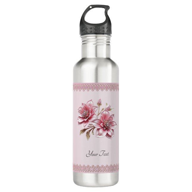 Bouteille D'eau Modern Pink Flowers Water Bottle (Devant)