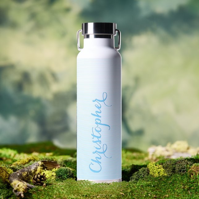 Bouteille D'eau Moderne Élégant Bleu Script Nom personnalisé Monog (Modern Elegant Blue Script Custom Name Monogrammed Water Bottle)