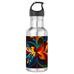 Bouteille D'eau Moderne Floral Abstrait Art Orange Bleu Motif #14