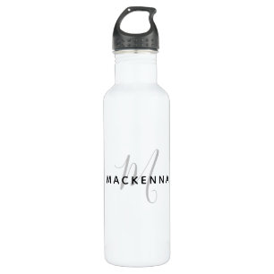 Bouteille D'eau Moderne minimaliste chic noir gris blanc Monogramm