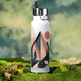 Bouteille D'eau Moderne Minimaliste Géométrique Montagne Camp Exté