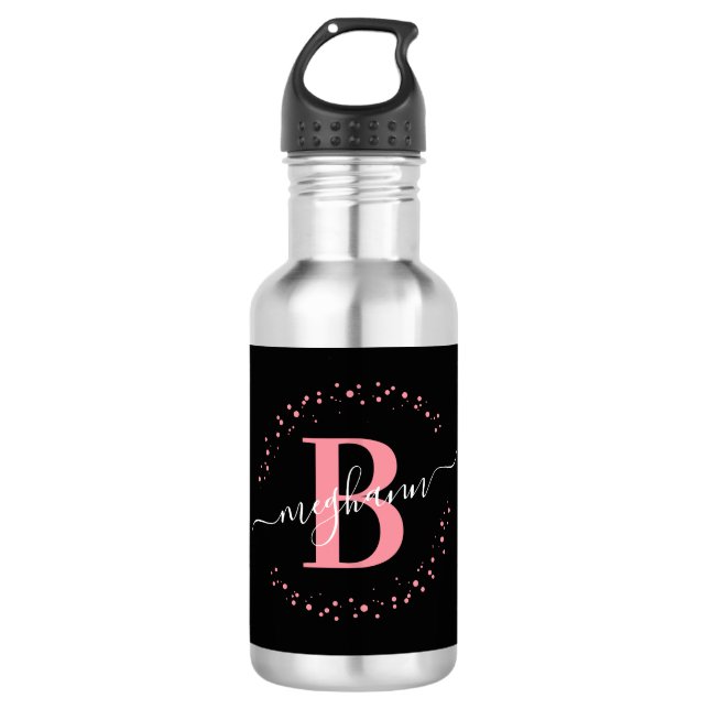 Bouteille D'eau Moderne monogramme de nom Black Pink pour fille (Devant)