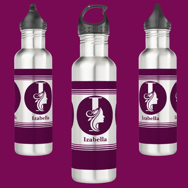 Bouteille D'eau Moderne Personnalisé Nom élégant Lettre Monogramme (Créateur téléchargé)