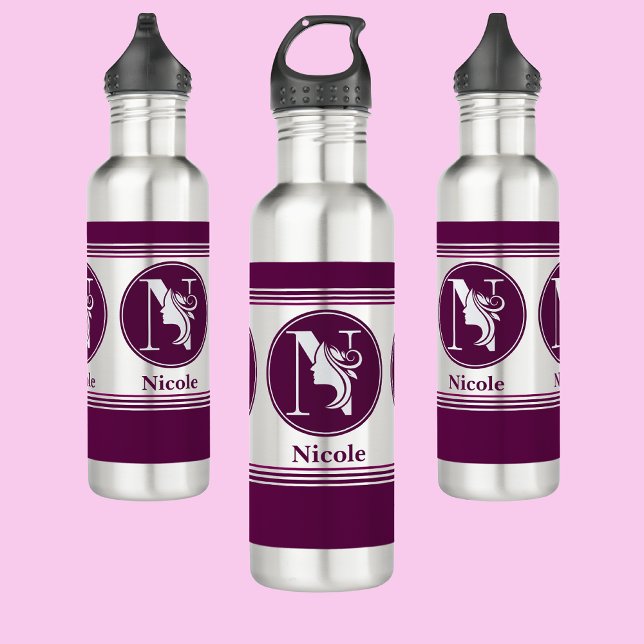 Bouteille D'eau Moderne Personnalisé Nom élégant Lettre Monogramme (Créateur téléchargé)