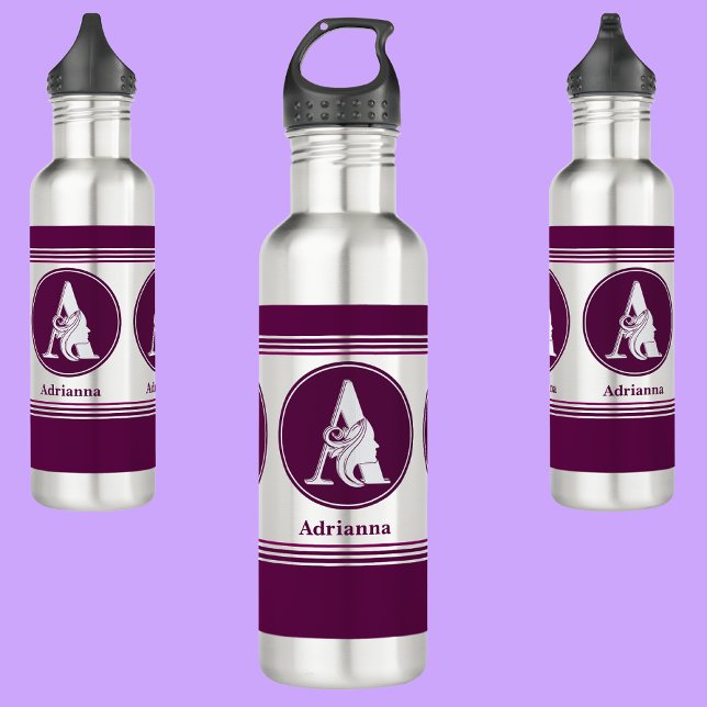 Bouteille D'eau Moderne Personnalisé Nom élégant Lettre Monogramme (Créateur téléchargé)