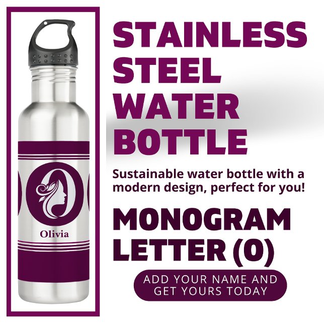 Bouteille D'eau Moderne Personnalisé Nom élégant Lettre Monogramme (Créateur téléchargé)