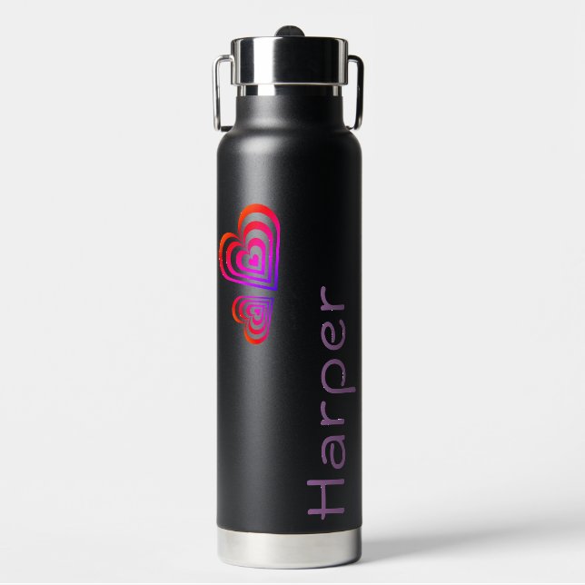 Bouteille D'eau Moderne Purple Simple Nom du coeur Personnalisé (Salle de sport)