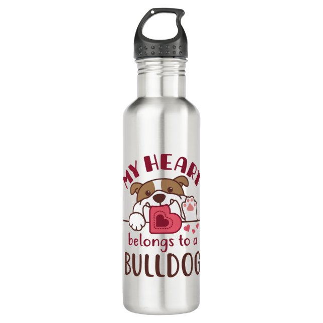 Bouteille D'eau Mon coeur appartient à un Bulldog (Devant)