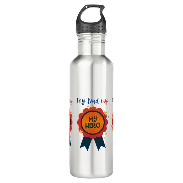 Bouteille D'eau Mon papa Mon héros Fête des pères cadeau (Devant)