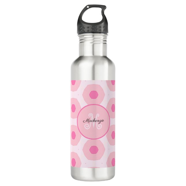 Bouteille D'eau Monogram de Pink Circle Dots (Devant)