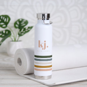 Bouteille D'eau Monogramme à rayures rétro chic