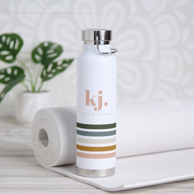 Bouteille D'eau Monogramme à rayures rétro chic (Yoga)