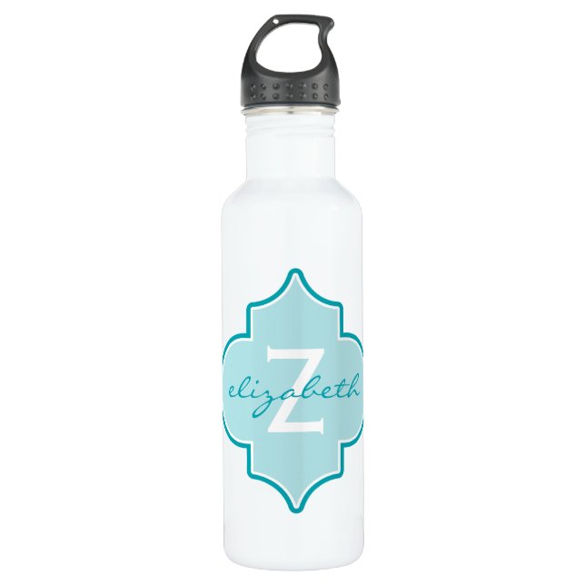 Bouteille D'eau Monogramme Aqua Quatrefoil (Devant)